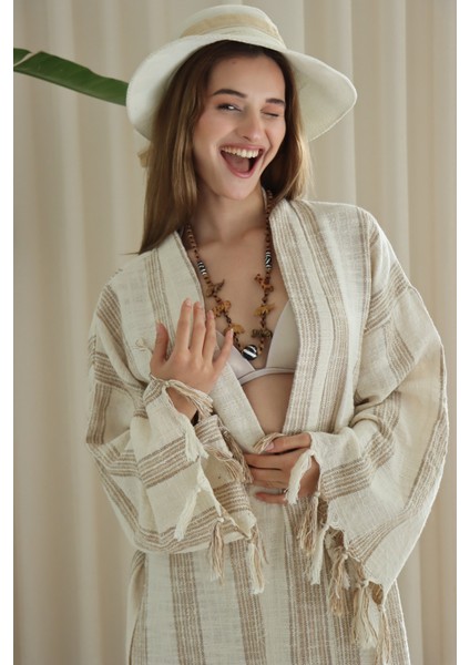 Organik Pamuk Dokuma Tasarım Plaj Kıyafeti/kaftan /kimono /desing Caftan