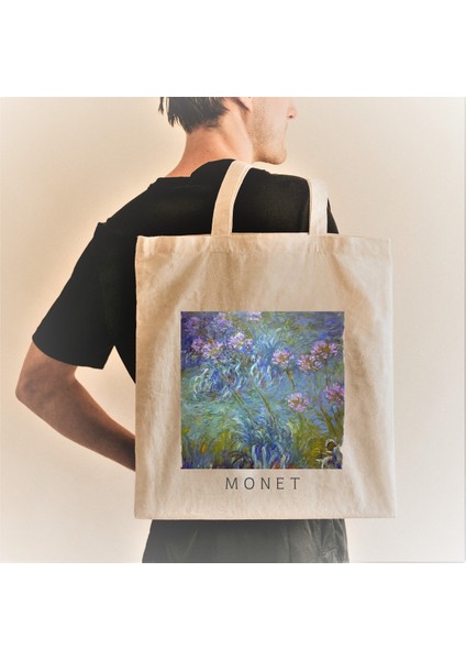 Claude Monet Mor Çiçekler Bez Çanta