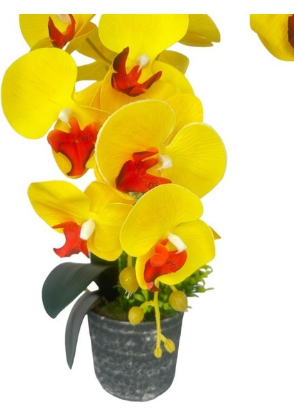 Yapay Çiçek 2li Sarı Kırmızı Islak Orkide Seramik Saksıda Orkide 60CM