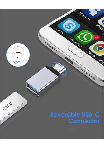 Macbook / iPhone 15 Uyumlu Type-C - USB 3.0 Otg USB Flash Driver Klavye Mouse Konsol Flash Bellek Dönüştürücü Çevirici Adaptör (2 Adet) modelleri