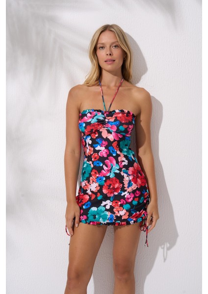 Boyundan Bağlamalı Sırtı Açık Soft Straplez Elbise Mayo