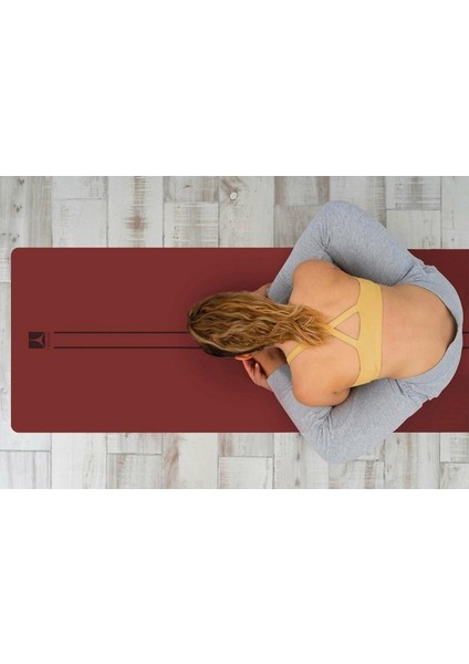Çift Çizgi Tasarımlı 5mm Kauçuk Yoga Mat Pilates Mat Bordo