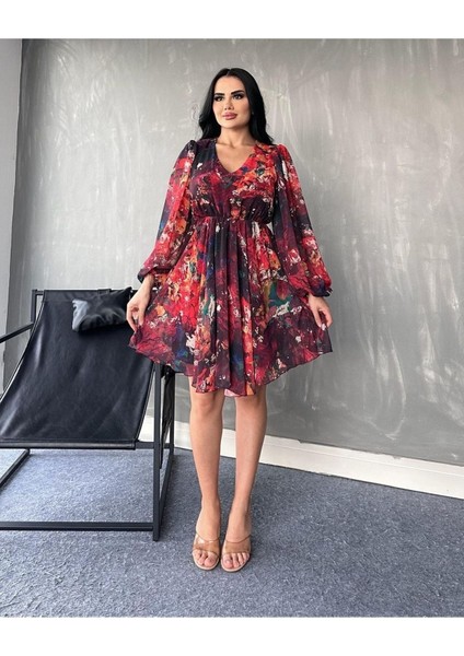 Şifon Kumaş Astarlı Elbise Kısa Elbise Mini Elbise Elbise
