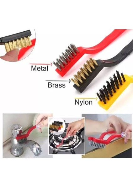 3 Lü Set Tel Fırça Yağ Kir Pas Sökücü Temizlik Seti fiyatları