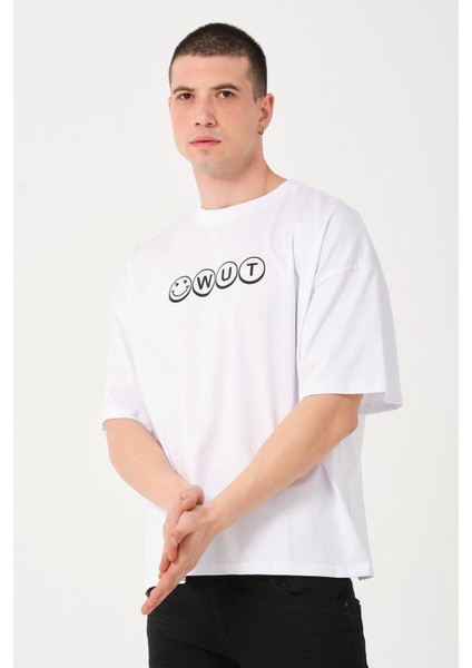 Erkek Bisiklet Yaka Baskı Detaylı Oversize T-Shirt