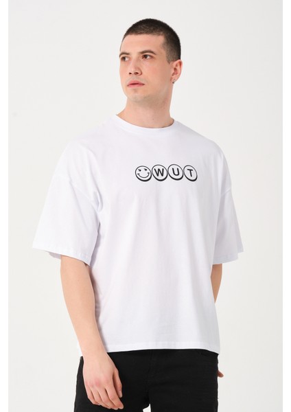 Erkek Bisiklet Yaka Baskı Detaylı Oversize T-Shirt