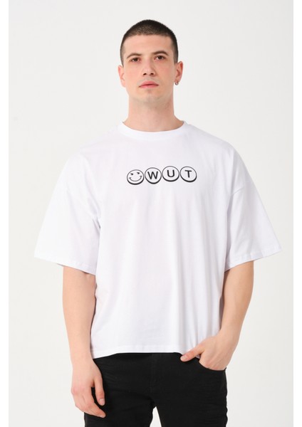 Erkek Bisiklet Yaka Baskı Detaylı Oversize T-Shirt