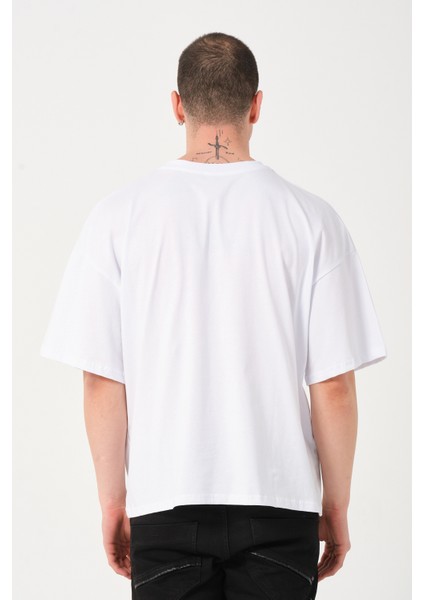 Erkek Bisiklet Yaka Baskı Detaylı Oversize T-Shirt