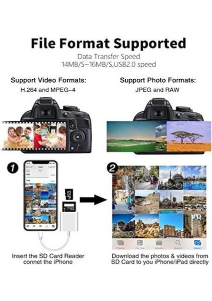 Apple iPhone iPad Lightning To Sd Camera Reader Sd Micro Sd Kart Okuyucu Kablo Adaptör modelleri