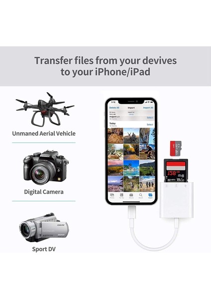 Apple iPhone iPad Lightning To Sd Camera Reader Sd Micro Sd Kart Okuyucu Kablo Adaptör fırsatları