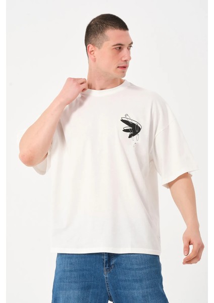 Erkek Bisiklet Yaka Baskılı Oversize T-Shirt