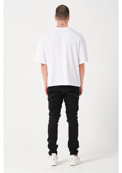 Erkek Bisiklet Yaka Baskılı Oversize T-Shirt