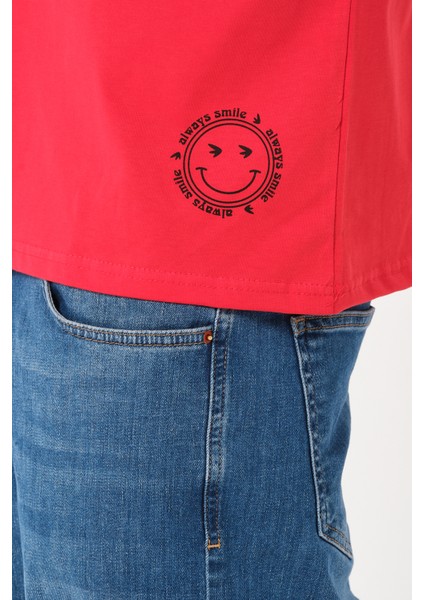 Erkek Bisiklet Yaka Smile Baskı Detaylı Oversize T-Shirt