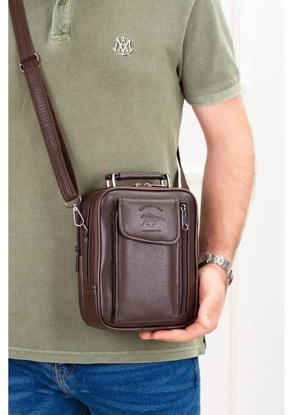 Erkek Deri Çelik Kasalı Kapaklı Omuz Ve El Çantası (17X22CM) newpolo188 - Kahverengi