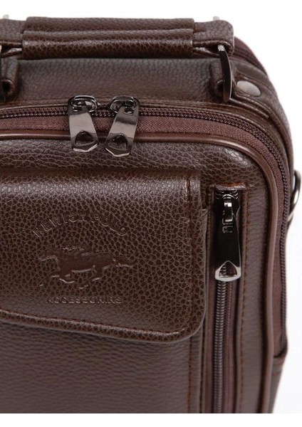 Erkek Deri Çelik Kasalı Kapaklı Omuz Ve El Çantası (17X22CM) newpolo188 - Kahverengi modelleri