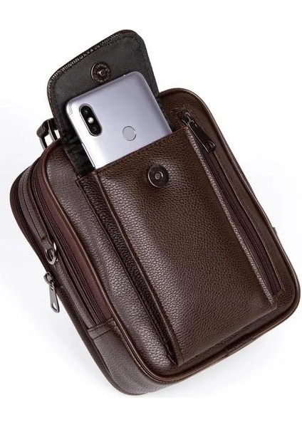 Erkek Deri Çelik Kasalı Kapaklı Omuz ve El Çantası (15X19CM) newpolo189 - Kahve indirimleri