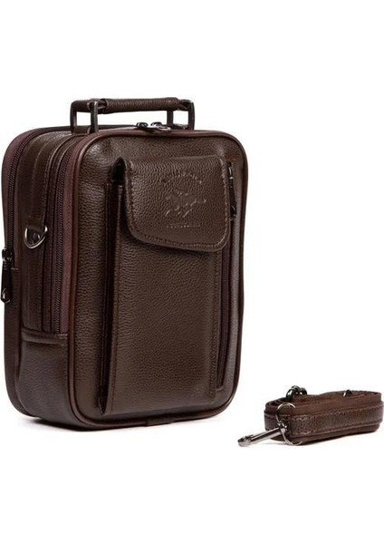 Erkek Deri Çelik Kasalı Kapaklı Omuz ve El Çantası (15X19CM) newpolo189 - Kahve modelleri