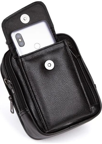 Erkek Deri Çelik Kasalı Kapaklı Omuz Ve El Çantası (17X22CM) newpolo188 - Siyah indirimleri