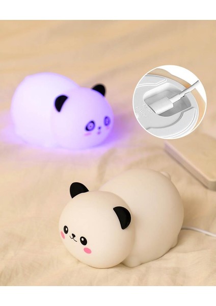 Gülümseyen Panda LED Silika Jel Gece Lambası fırsatları