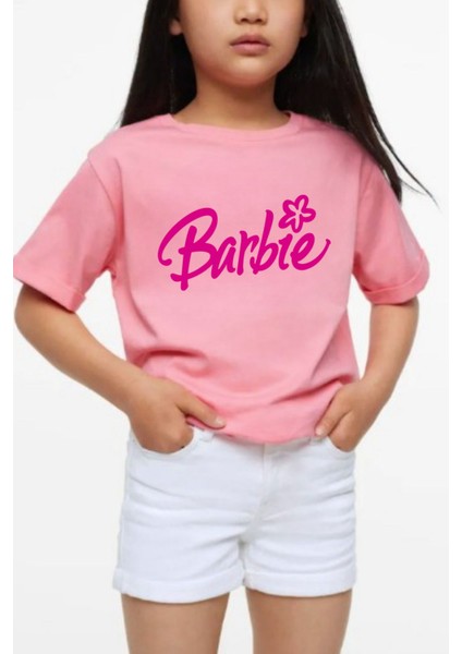 Kız Çocuk Pamuk Çiçekli Barbie Çocuk T-Shirt