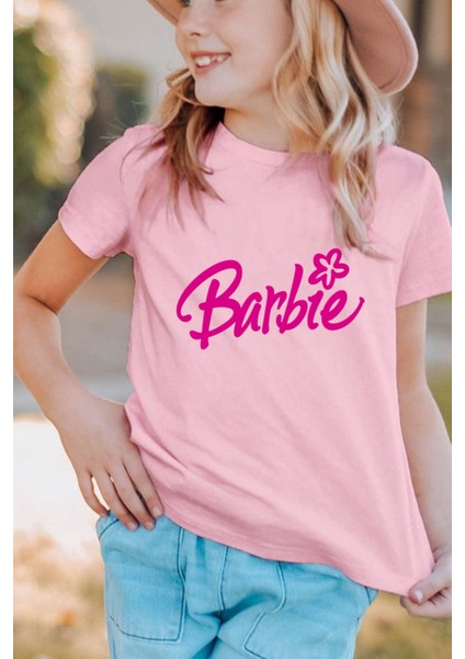 Kız Çocuk Pamuk Çiçekli Barbie Çocuk T-Shirt