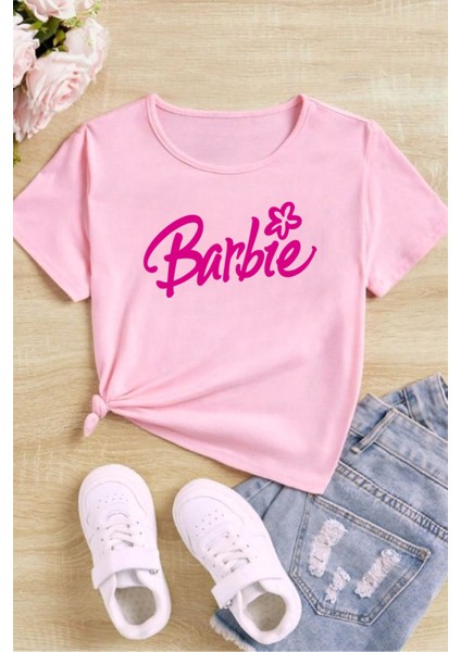 Kız Çocuk Pamuk Çiçekli Barbie Çocuk T-Shirt