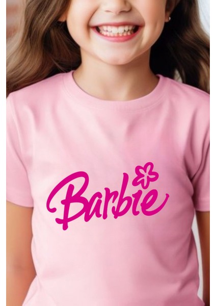 Kız Çocuk Pamuk Çiçekli Barbie Çocuk T-Shirt