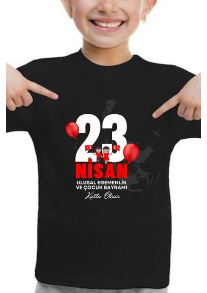 Çocuk Pamuk 23 Nisan Ulusal Egemenlik ve Çocuk Bayramı Kız Erkek Çocuk T-Shirt