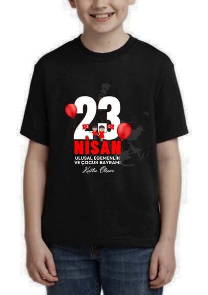 Çocuk Pamuk 23 Nisan Ulusal Egemenlik ve Çocuk Bayramı Kız Erkek Çocuk T-Shirt