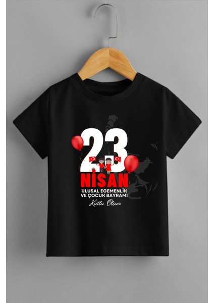 Çocuk Pamuk 23 Nisan Ulusal Egemenlik ve Çocuk Bayramı Kız Erkek Çocuk T-Shirt