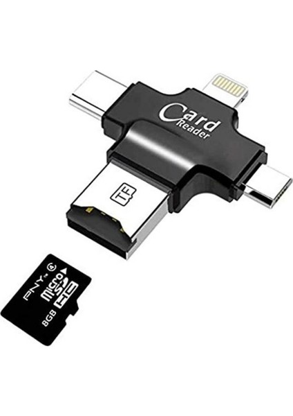 4 In 1 Ios Android Type-C Lightning Usb-A Microsd Tf Kart Okuyucu