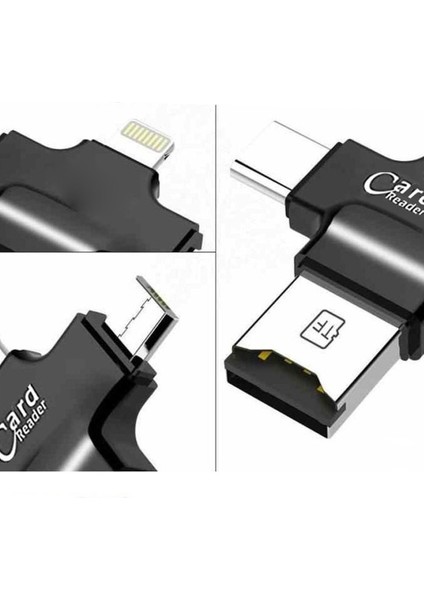 4 In 1 Ios Android Type-C Lightning Usb-A Microsd Tf Kart Okuyucu fiyatları