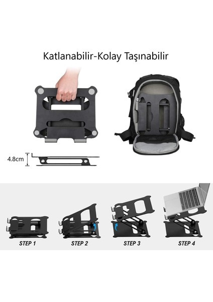 Katlanabilir Tüm Modellerle Uyumlu Çelik Sınırsız Açıda Kolay Ayarlanır Laptop Standı