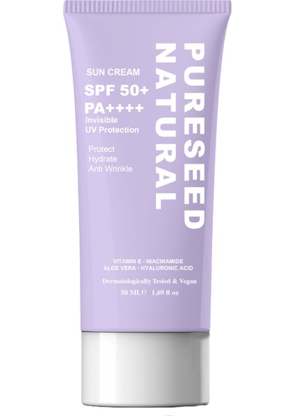 Pureseed Natural Güneş Koruyucu Krem - Spf 50+ Pa++++ Hafif Dokulu Su Bazlı 50 ml