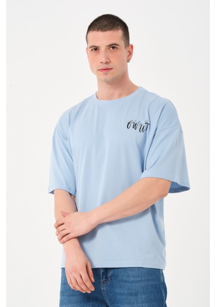 Erkek Bisiklet Yaka Göğüs Baskı Detaylı Oversize T-Shirt fırsatları