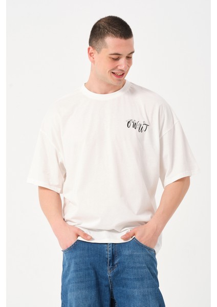 Owut Collection Erkek  Bisiklet Yaka Göğüs Baskı Detaylı Oversize T-Shirt