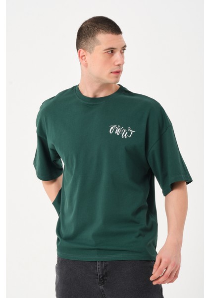 Erkek Bisiklet Yaka Göğüs Baskı Detaylı Oversize T-Shirt