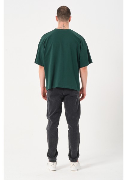 Erkek Bisiklet Yaka Göğüs Baskı Detaylı Oversize T-Shirt