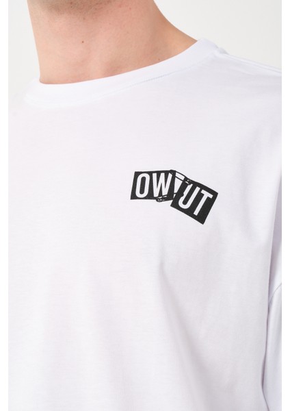 Erkek Bisiklet Yaka Baskı Detaylı Oversize T-Shirt