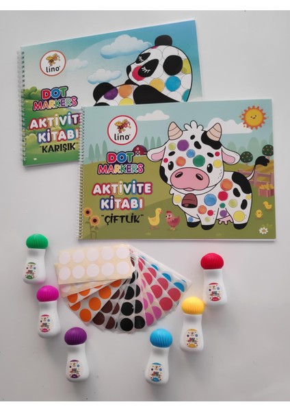 6'lı Mini Dot Marker Kalemi + Dot Marker Boya Kitabi *2 + Nokta Etiket Hediyeli Set