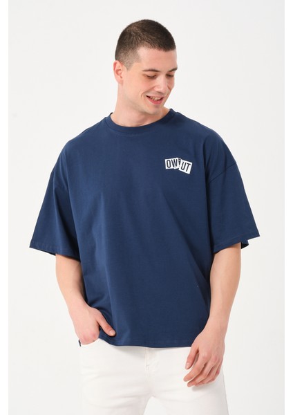 Erkek Bisiklet Yaka Baskı Detaylı Oversize T-Shirt