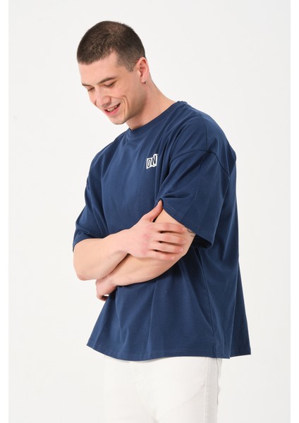 Erkek Bisiklet Yaka Baskı Detaylı Oversize T-Shirt