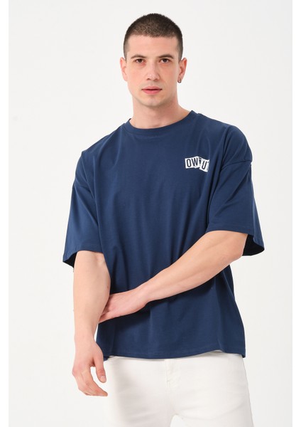 Erkek Bisiklet Yaka Baskı Detaylı Oversize T-Shirt