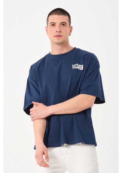 Erkek Bisiklet Yaka Baskı Detaylı Oversize T-Shirt