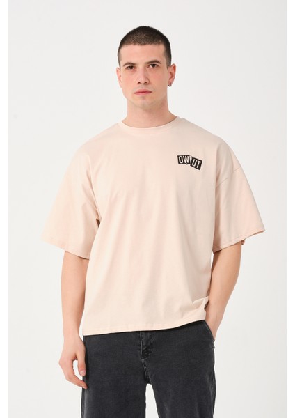 Erkek Bisiklet Yaka Baskı Detaylı Oversize T-Shirt