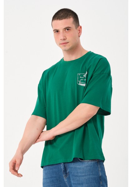 Owut Collection Erkek Bisiklet Yaka Göğüs Baskı Detaylı Oversize T-Shirt