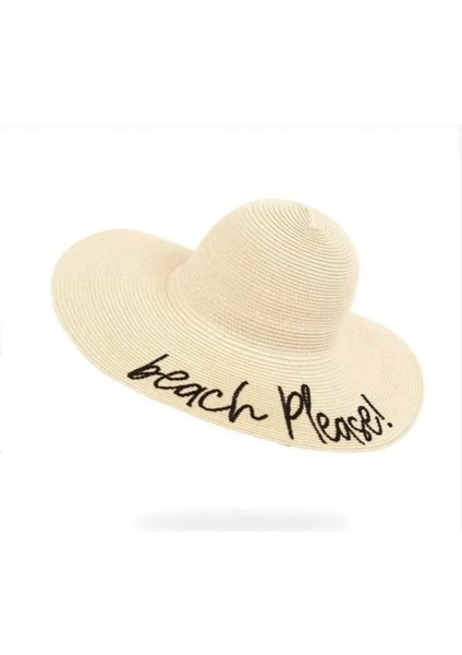 Beach Please Yazılı Yazlık Hasır Şapka