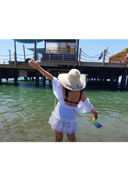 Beach Please Yazılı Yazlık Hasır Şapka