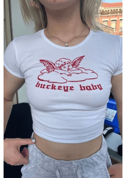 Angel Tasarım Beyaz Crop Bluz
