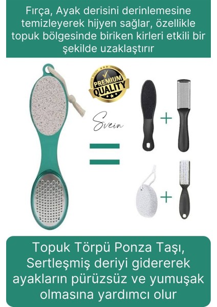 Premium Ayak Topuk Bakım Aleti Çok Fonksiyonlu Fırçalı Set Topuk Taşı Törpü Rende Kum Ponza Taşı